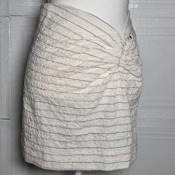 Zara NWT White Textured Draped Pareo Mini Skirt Striped Size M - Picture 3 of 7